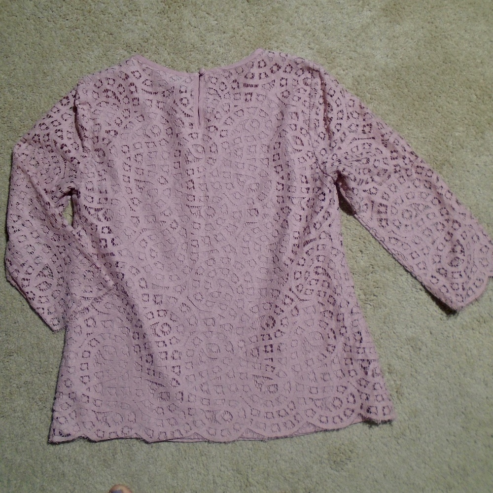 J CREW Scalloped Lace 3/4 Sleeve Top 4 - Picture 5 of 7